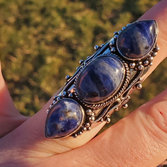 New Oversized Sodalite 925 Silver Statement Ring. - Picture 5 of 16